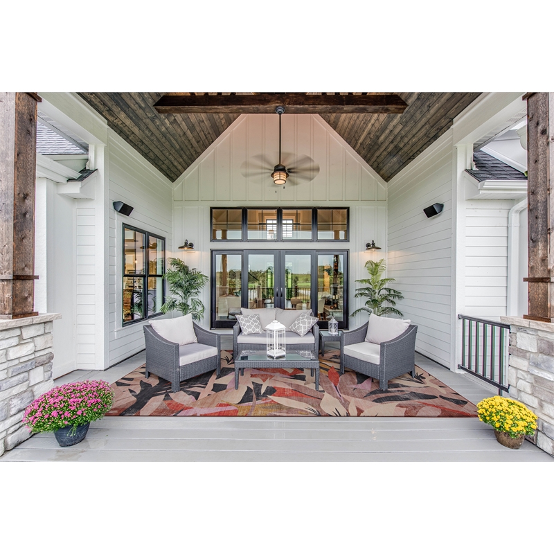 Linon Indoor Outdoor Machine Washable Luna Area 7'x9' Rug in Orange and Cream