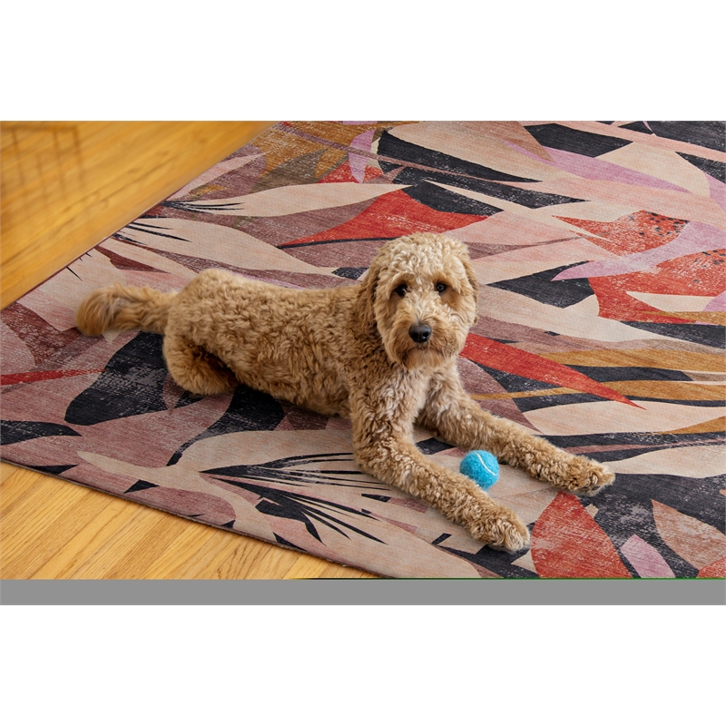 Linon Indoor Outdoor Machine Washable Luna Area 7'x9' Rug in Orange and Cream