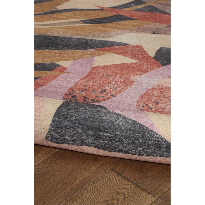 Linon Indoor Outdoor Machine Washable Luna Area 7'x9' Rug in Orange and Cream