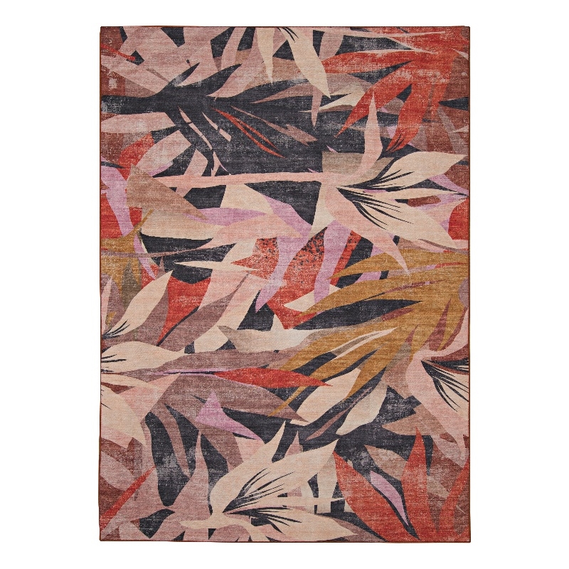 Linon Indoor Outdoor Machine Washable Luna Area 7'x9' Rug in Orange and Cream