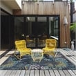 Linon Indoor Outdoor Machine Washable Myrtle Area 7'x9' Rug in Navy and Gold