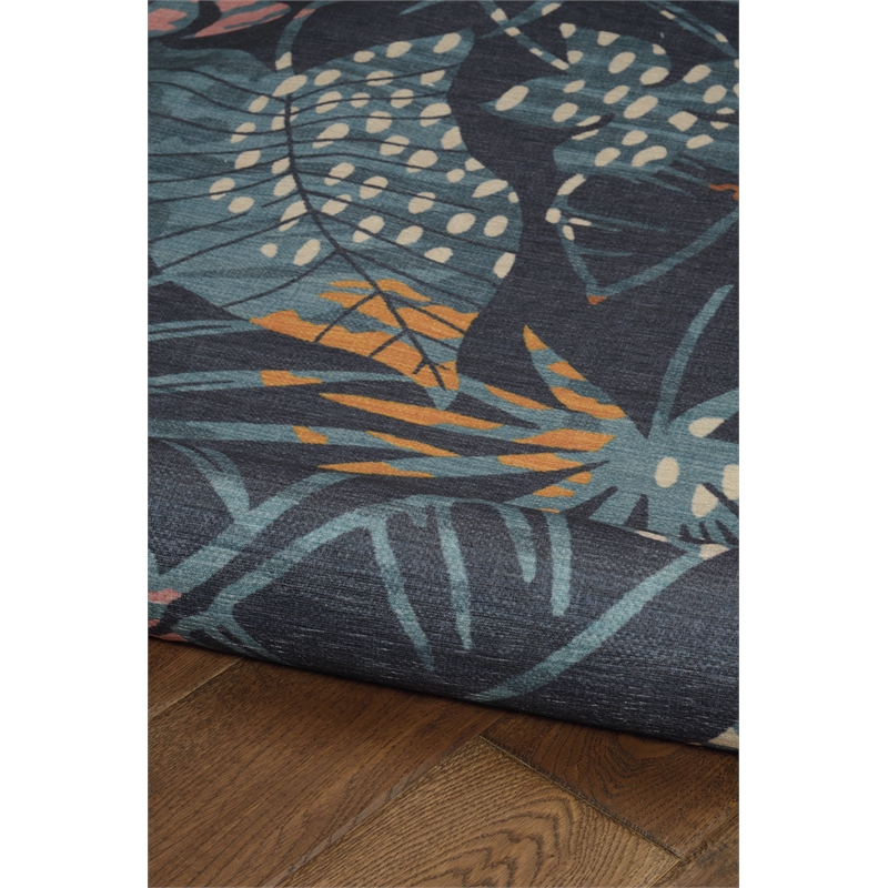 Linon Indoor Outdoor Machine Washable Myrtle Area 7'x9' Rug in Navy and Gold