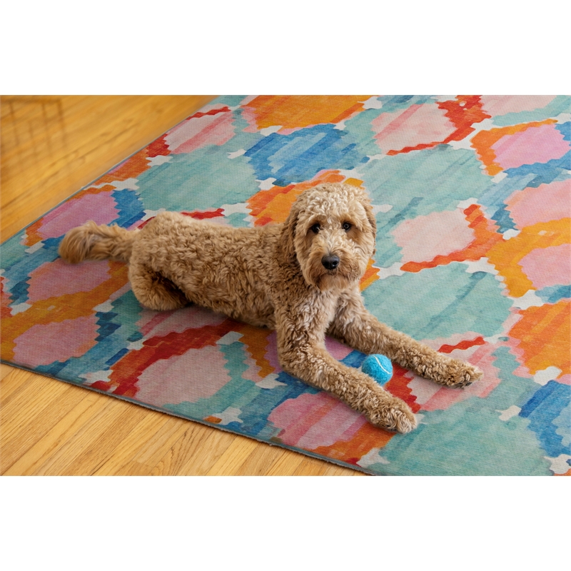 Linon Indoor Outdoor Machine Washable Grove Area 7'x9' Rug in Aqua Blue