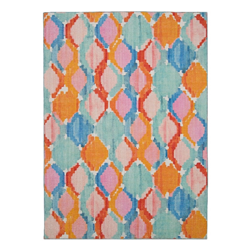 Linon Indoor Outdoor Machine Washable Grove Area 7'x9' Rug in Aqua Blue
