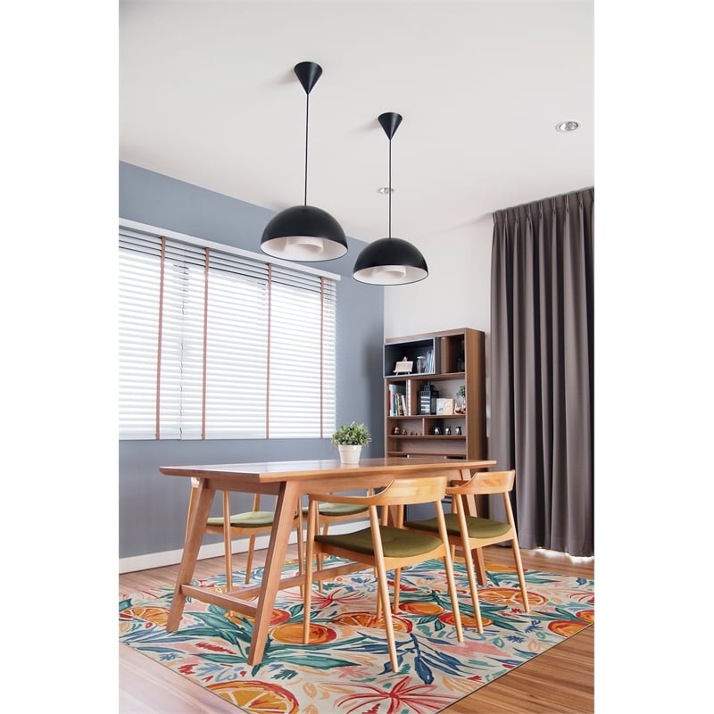 Linon Indoor Outdoor Machine Washable Marin Area 7'x9' Rug in Ivory and Orange