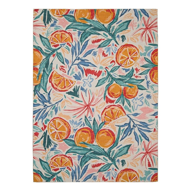 Linon Indoor Outdoor Machine Washable Marin Area 7'x9' Rug in Ivory and Orange