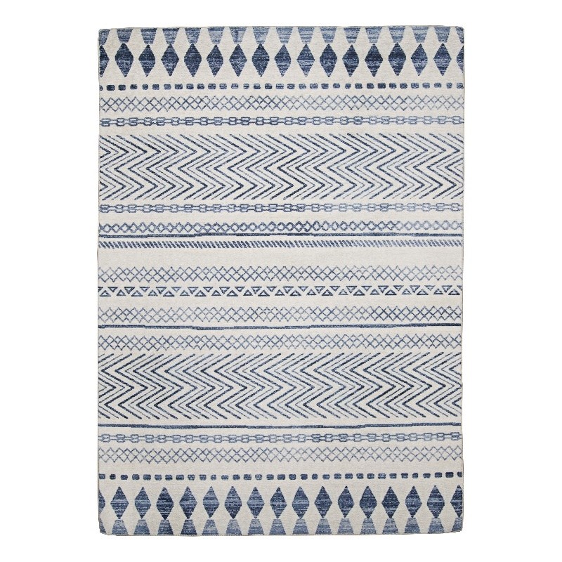 Linon Indoor Outdoor Machine Washable Skip Area 7'x9' Rug in Ivory and Blue
