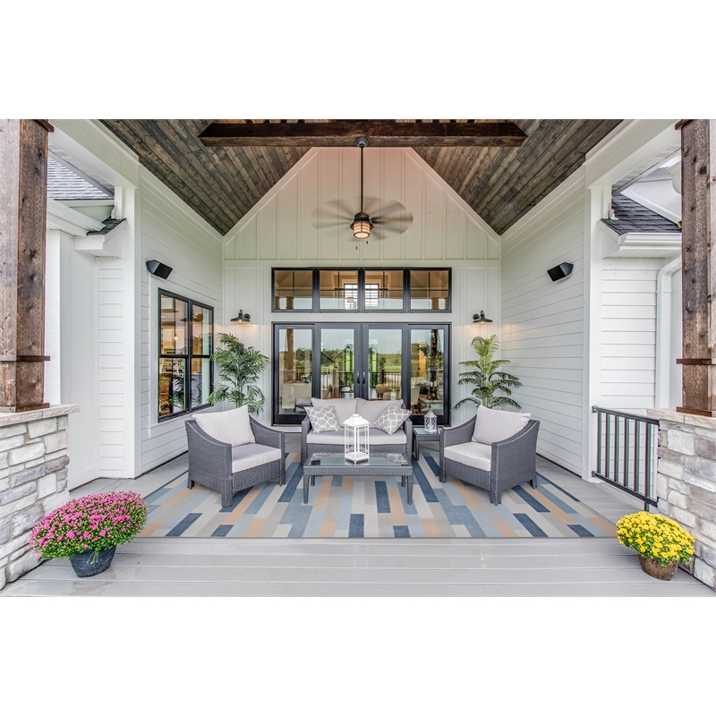 Linon Indoor Outdoor Machine Washable Bali Area 7'x9' Rug in Ivory and Blue