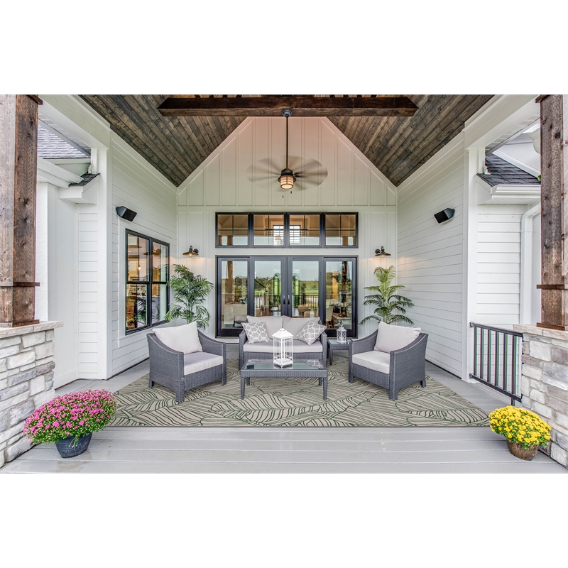 Linon Indoor Outdoor Machine Washable Apia Area 7'x9' Rug in Ivory and Green