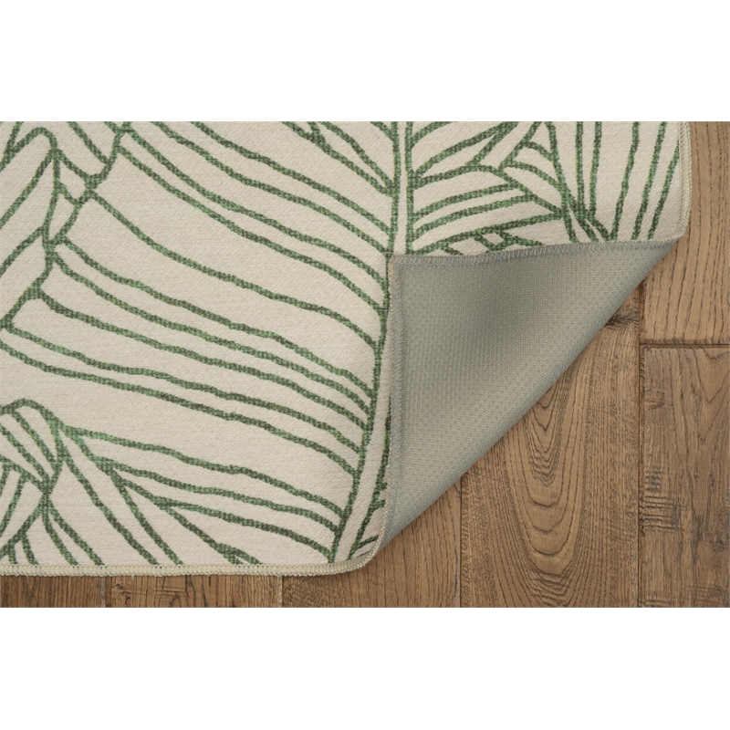 Linon Indoor Outdoor Machine Washable Apia Area 7'x9' Rug in Ivory and Green