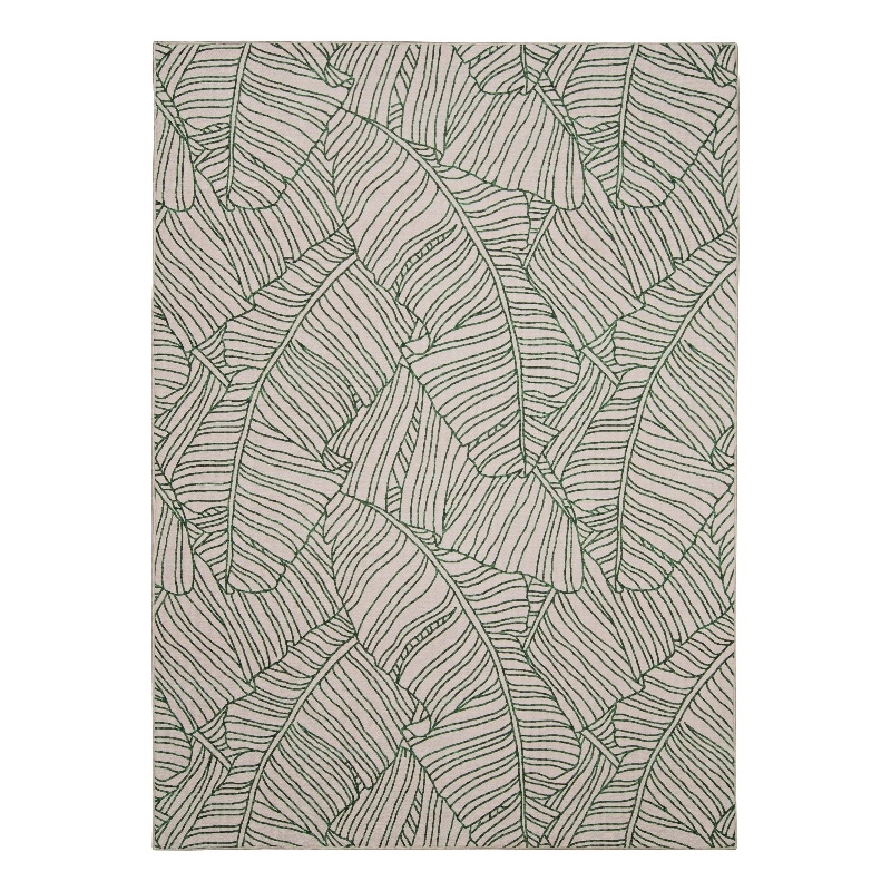 Linon Indoor Outdoor Machine Washable Apia Area 7'x9' Rug in Ivory and Green