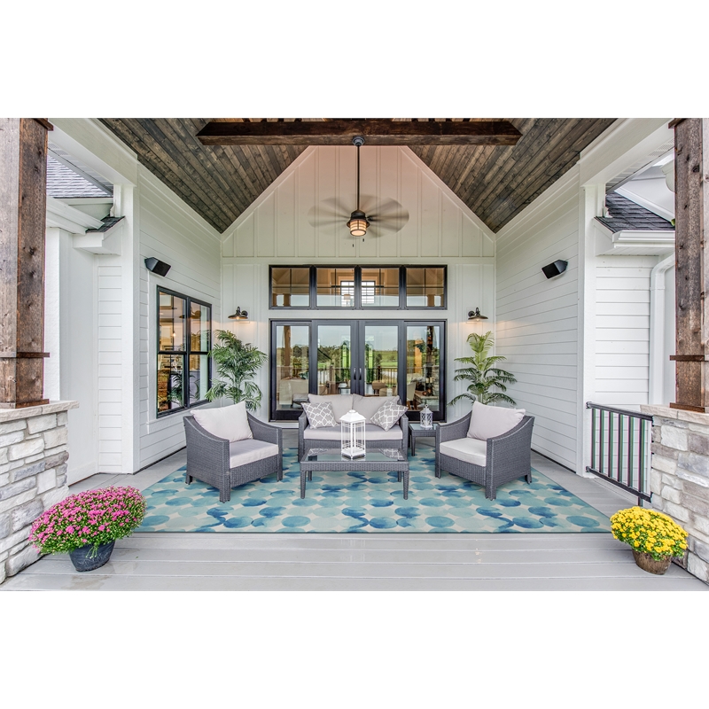 Linon Indoor Outdoor Machine Washable Cayman Area 7'x9' Rug in Blue and Ivory