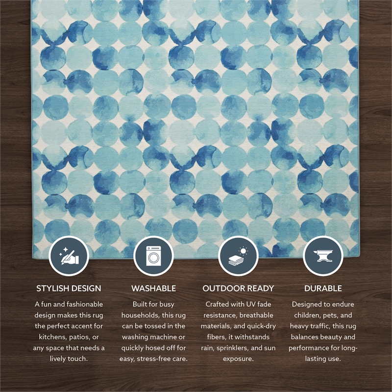 Linon Indoor Outdoor Machine Washable Cayman Area 7'x9' Rug in Blue and Ivory