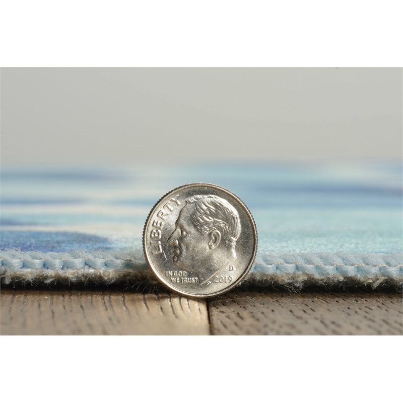 Linon Indoor Outdoor Machine Washable Cayman Area 7'x9' Rug in Blue and Ivory