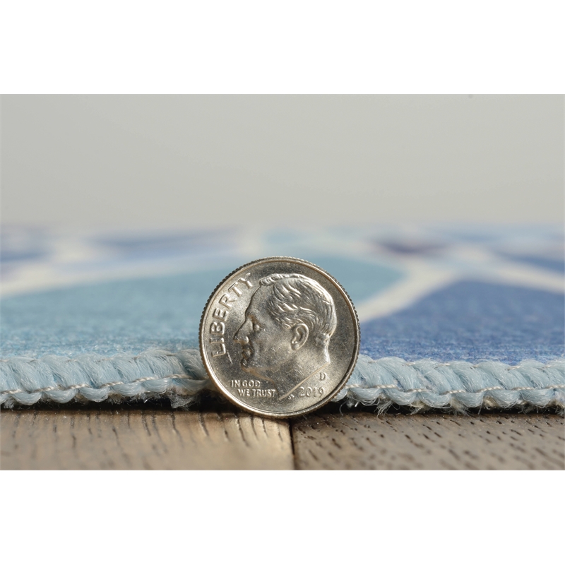 Linon Indoor Outdoor Machine Washable Kai Accent 2'x3' Rug in Blue and Ivory