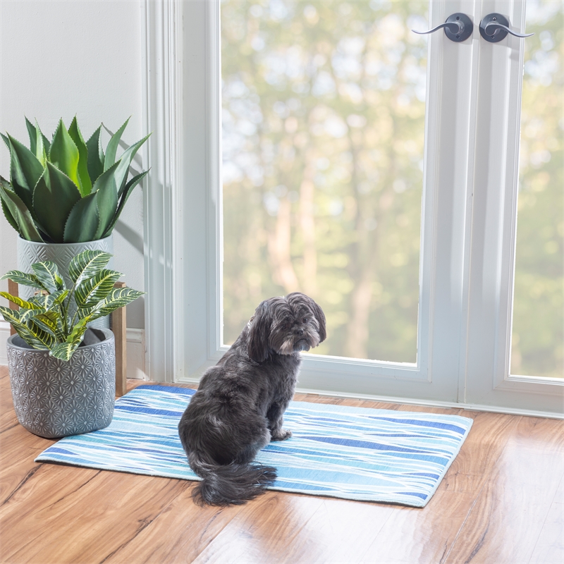 Linon Indoor Outdoor Machine Washable Kai Accent 2'x3' Rug in Blue and Ivory