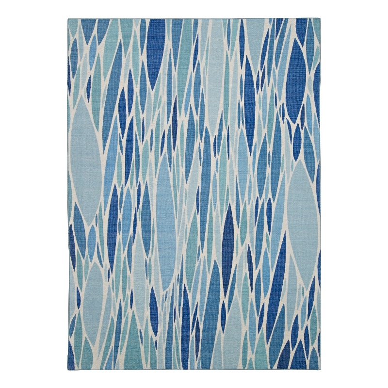 Linon Indoor Outdoor Machine Washable Kai Area 7'x9' Rug in Blue and Ivory