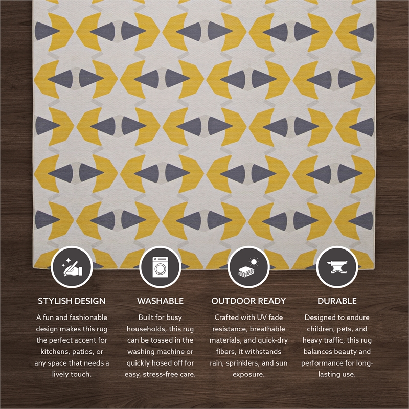 Linon Indoor Outdoor Machine Washable Lucia Area 5'x7' Rug in Ivory and Yellow