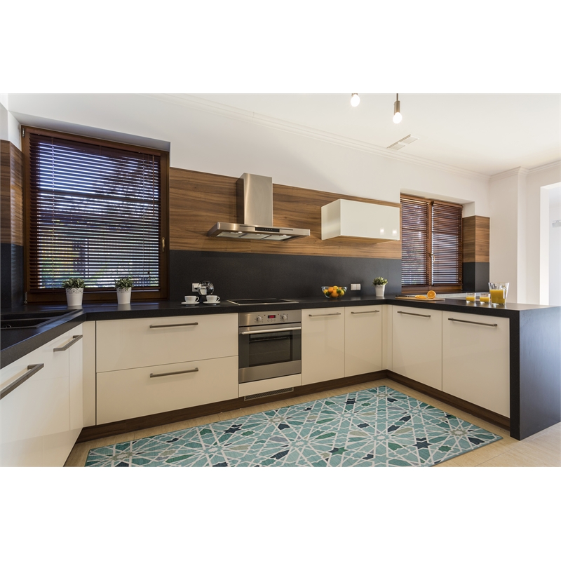 Linon Indoor Outdoor Machine Washable Baffin Area 5'x7' Rug in Green and Ivory