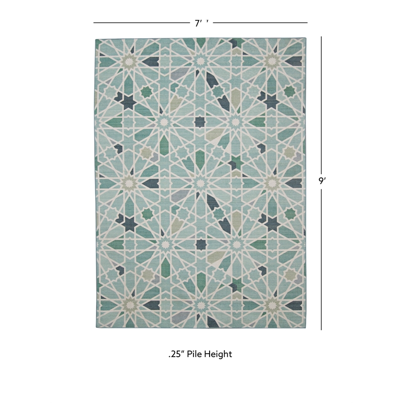 Linon Indoor Outdoor Machine Washable Baffin Area 7'x9' Rug in Green and Ivory