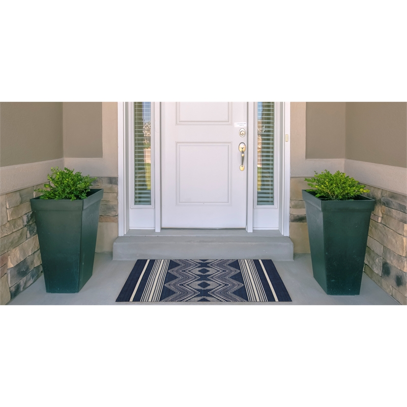 Linon Indoor Outdoor Machine Washable Danton Accent 2'x3' Rug in Navy