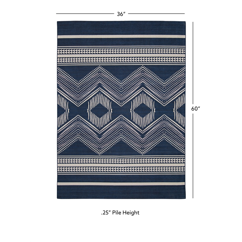 Linon Indoor Outdoor Machine Washable Danton Accent 3'x5' Rug in Navy