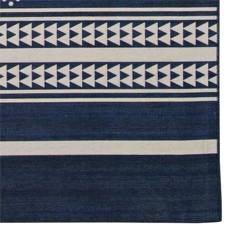 Linon Indoor Outdoor Machine Washable Danton Area 7'x9' Rug in Navy and Ivory