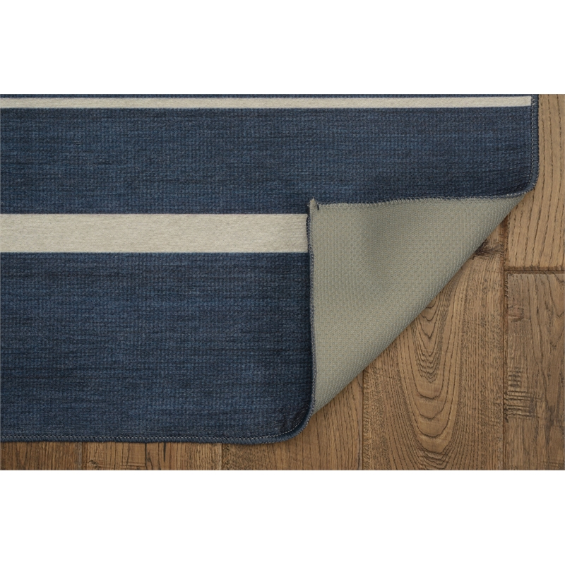 Linon Indoor Outdoor Machine Washable Danton Area 7'x9' Rug in Navy and Ivory