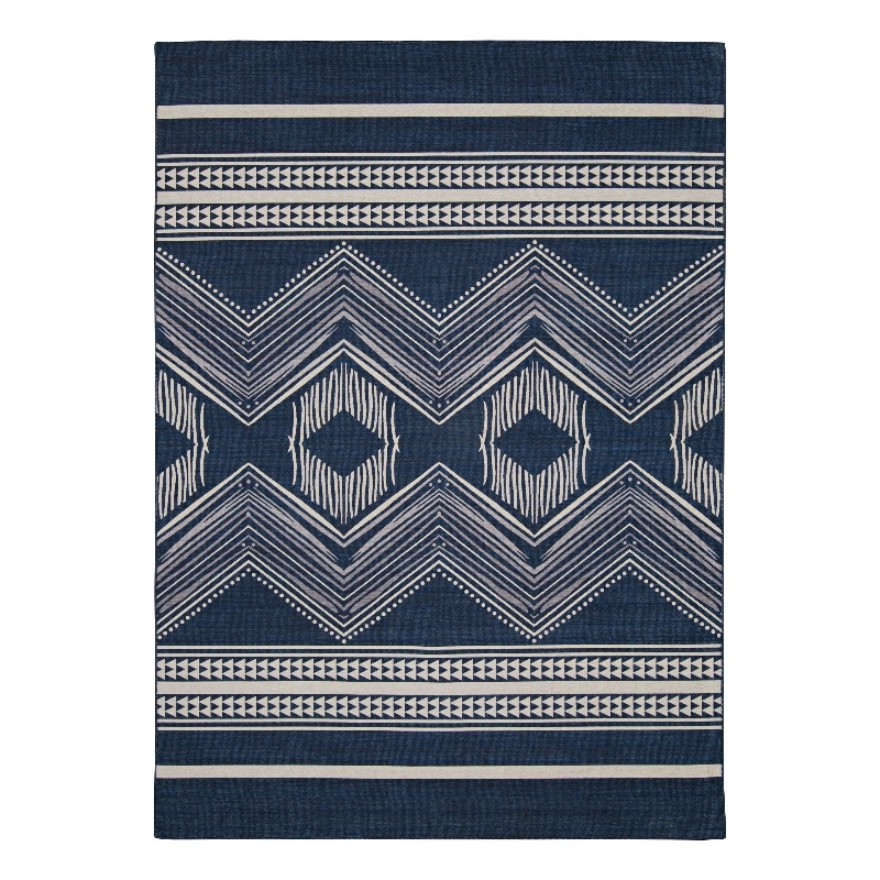 Linon Indoor Outdoor Machine Washable Danton Area 7'x9' Rug in Navy and Ivory