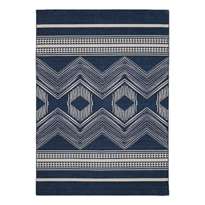 linon indoor outdoor washable danton polyester area 7'x9' rug in navy and ivory
