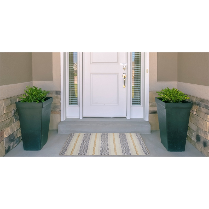 Linon Indoor Outdoor Machine Washable Alfie Accent 2'x3' Rug in Ivory and Blue