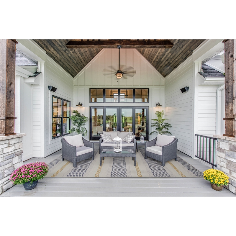 Linon Indoor Outdoor Machine Washable Alfie Area 7'x9' Rug in Ivory and Blue