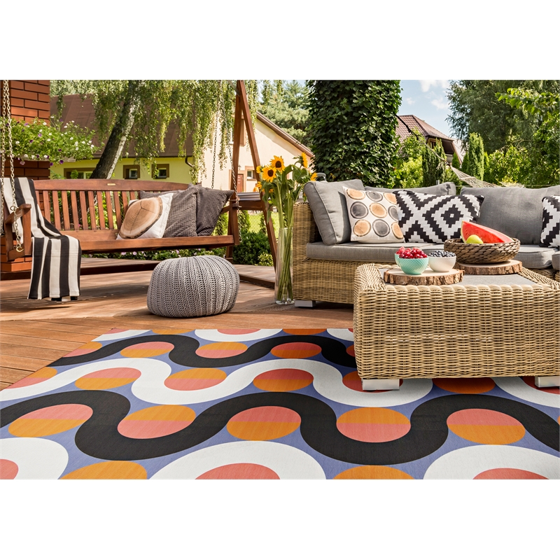 Linon Indoor Outdoor Machine Washable Adira Area 7'x9' Rug in Orange and Pink