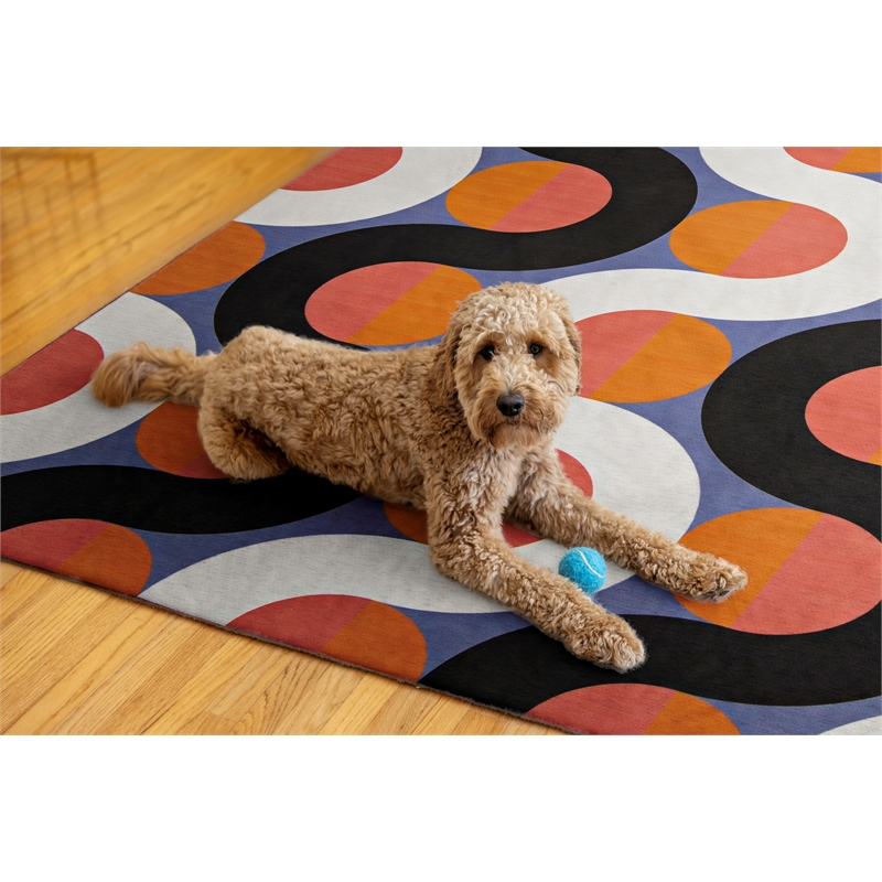 Linon Indoor Outdoor Machine Washable Adira Area 7'x9' Rug in Orange and Pink