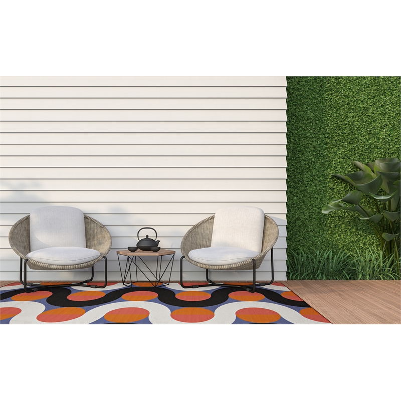 Linon Indoor Outdoor Machine Washable Adira Area 7'x9' Rug in Orange and Pink