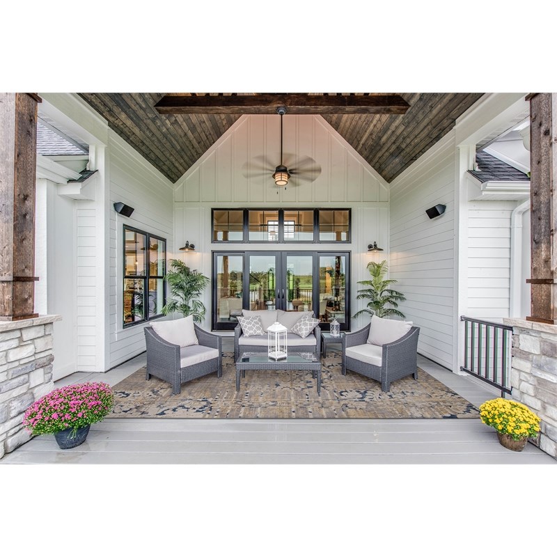 Linon Indoor Outdoor Machine Washable Anthia Area 7'x9' Rug in Navy and Sand