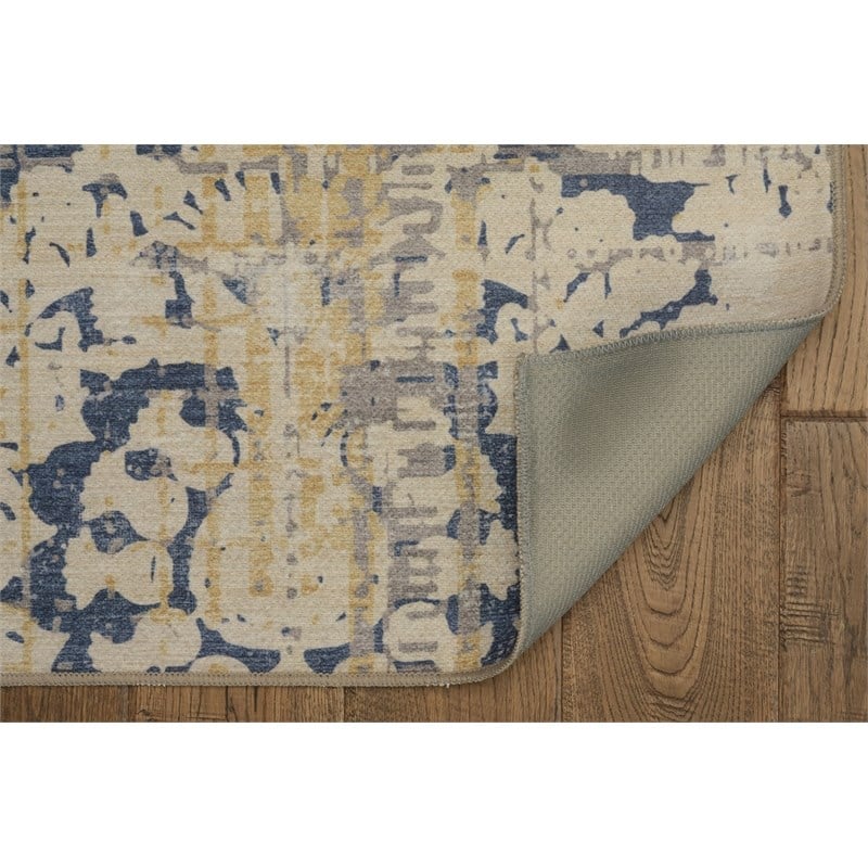 Linon Indoor Outdoor Machine Washable Anthia Area 7'x9' Rug in Navy and Sand