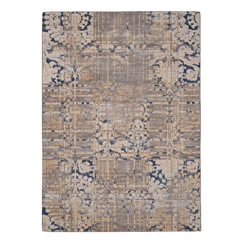 Linon Indoor Outdoor Machine Washable Anthia Area 7'x9' Rug in Navy and Sand
