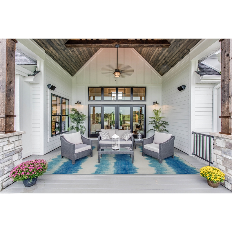 Linon Indoor Outdoor Machine Washable Beck Area 7'x9' Rug in Ivory and Blue