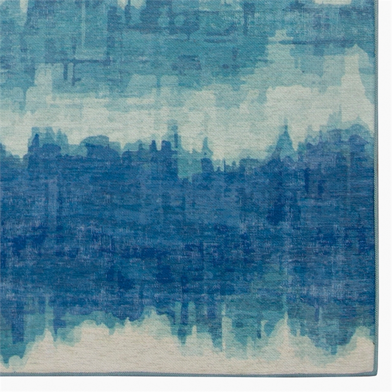 Linon Indoor Outdoor Machine Washable Beck Area 7'x9' Rug in Ivory and Blue