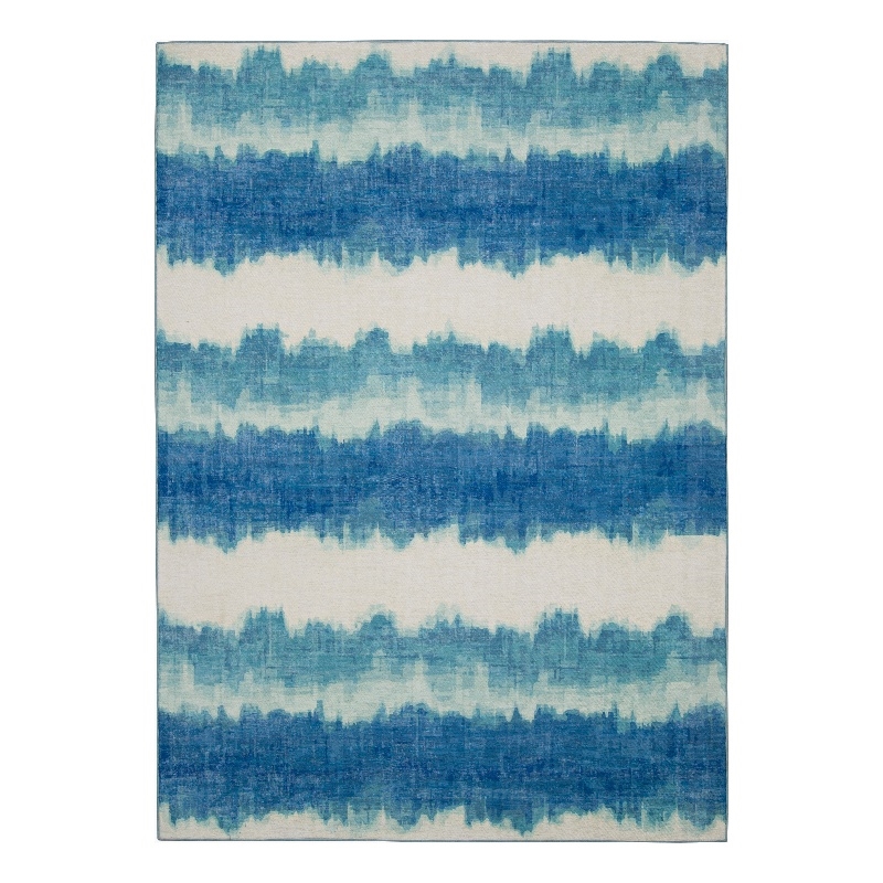 Linon Indoor Outdoor Washable Beck Polyester Area 7'x9' Rug in Ivory and  Blue