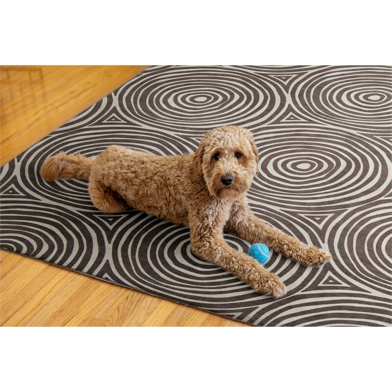 Linon Indoor Outdoor Machine Washable Dana Area 7'x9' Rug in Ivory and Brown