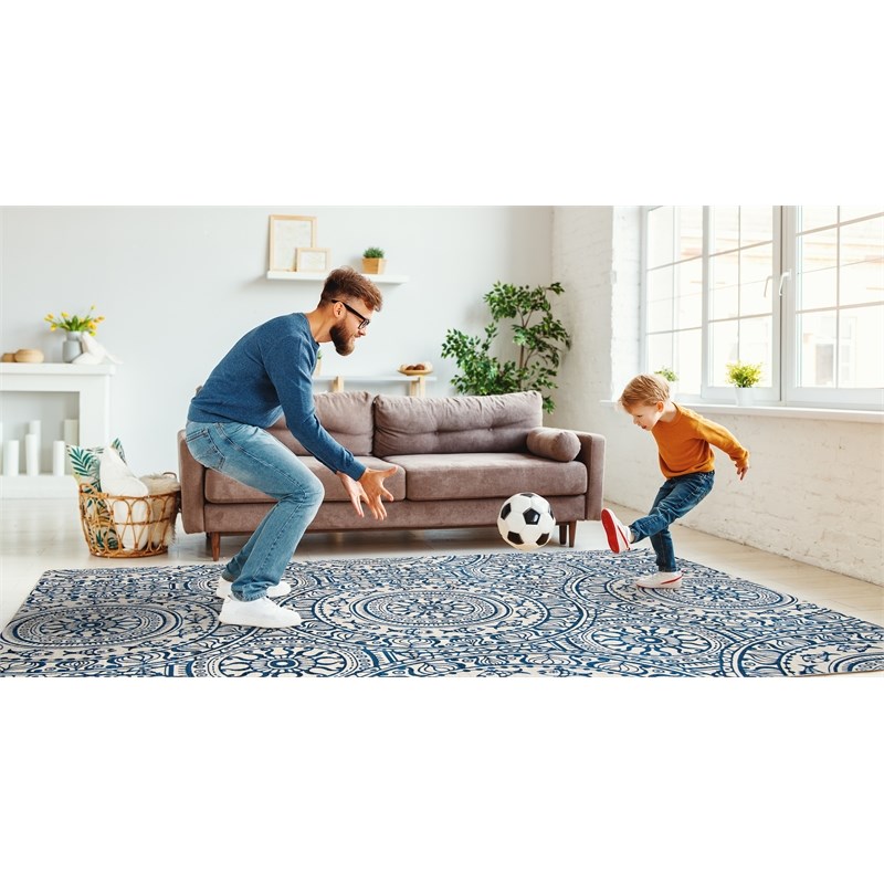 Linon Indoor Outdoor Machine Washable Doria Area 7'x9' Rug in Smoke Gray