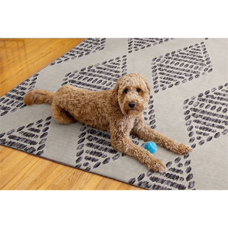 Linon Indoor Outdoor Machine Washable Ezili Area 7'x9' Rug in Ivory and Brown