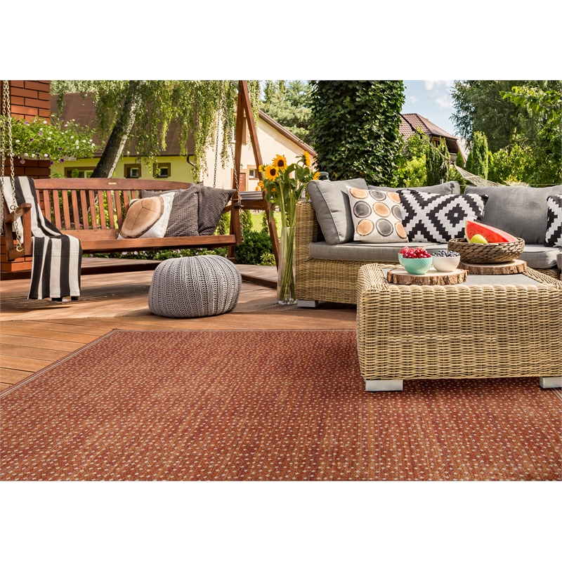Linon Indoor Outdoor Machine Washable Hama Area 7'x9' Rug in Orange and Ivory
