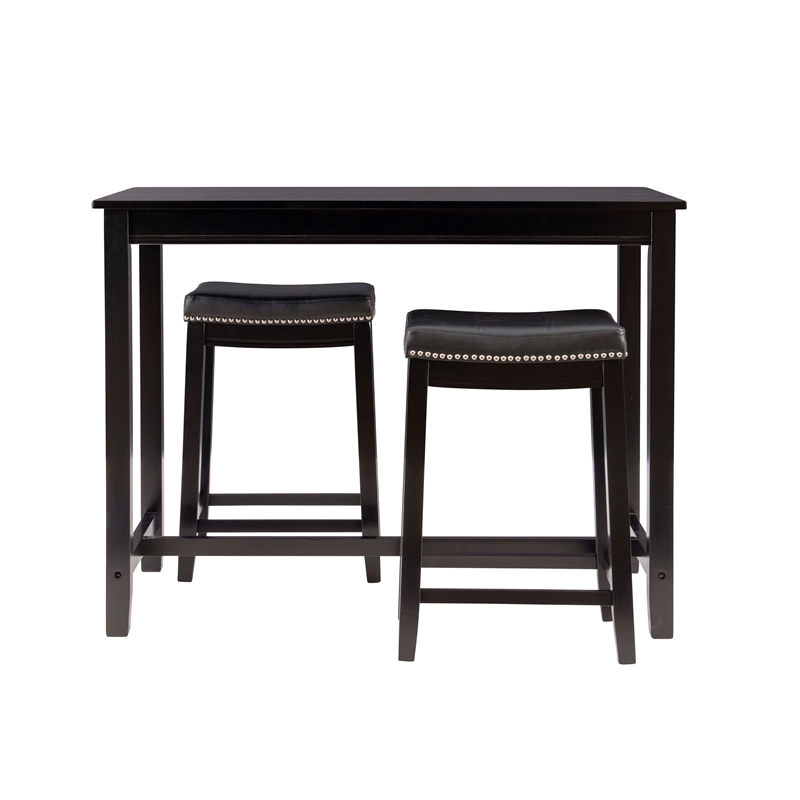 Linon Claridge Wood Three Piece Counter Dining Set Faux Leather Seats in Black