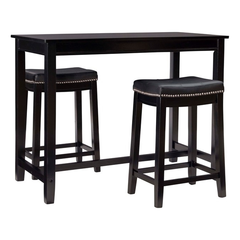 Linon Claridge Wood Three Piece Counter Dining Set Faux Leather Seats in Black