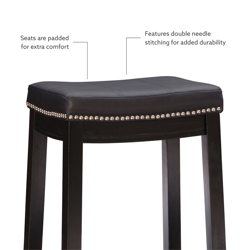 Linon Claridge Wood Three Piece Counter Dining Set Faux Leather Seats in Black