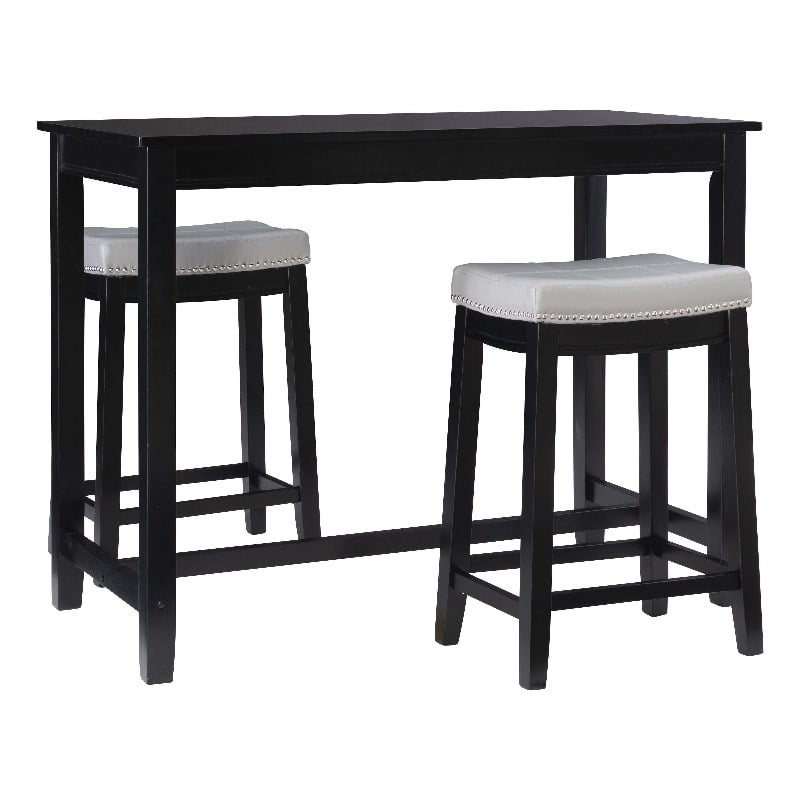 Linon Claridge 3 Pce Counter Dining Set Gray Faux Leather Seats in Black Wood