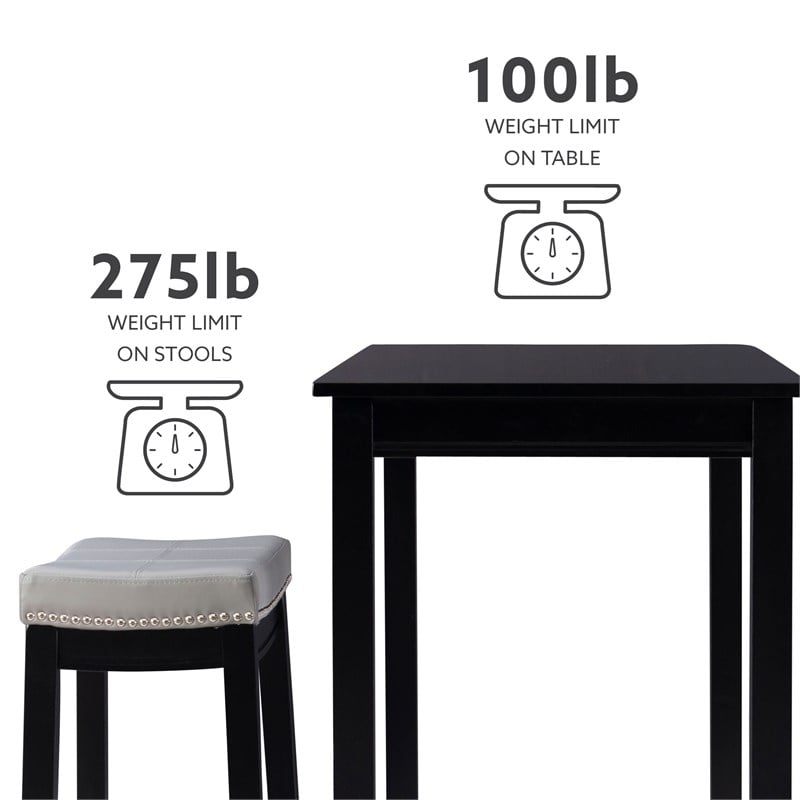 Linon Claridge 3 Pce Counter Dining Set Gray Faux Leather Seats in Black Wood